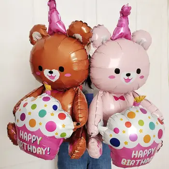4D Büyük Ayı Kek Balonlar Karikatür Hayvan Sevimli Ayı Folyo Balon Çocuk Erkek Kız Doğum Günü Partisi Dekorasyon Sahne Sahne Oyuncaklar