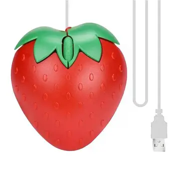 3D Mini Sevimli Karikatür Çilek Şekli Kablolu Fare USB Optik Fareler Dizüstü Bilgisayar İçin Kız Hediye Kırmızı Fare D8U6
