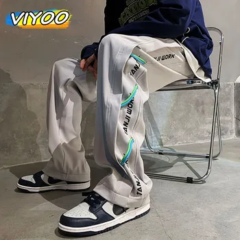 Erkek Y2K Giysileri Yaz İnce İpli Düz Tüp Baggy Yüksek Streetwear Sweatpants Pantolon Büyük Boy Kore Tarzı Moda