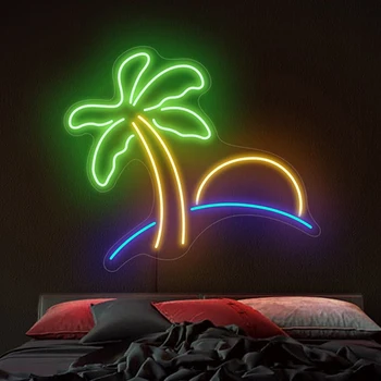 Palmiye ağacı Neon işaretleri el yapımı özelleştirilmiş led ışık plaj günbatımı ada Neon ışık yatak odası tropikal duvar dekor gece ışıkları