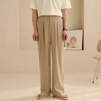 İlkbahar Sonbahar Yeni Düz Takım Elbise Pantolon Gevşek Rahat erkek Düz Renk Yüksek Sokak Geniş Bacak 2023 Kore Moda Erkek Pantolon N35