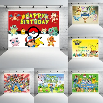 Pokemon Anime Figürü Pikachu Eevee çocuk Doğum Günü Partisi Fotoğraf Arka Plan Bez Asılı Duvar Dekorasyon Tema Malzemeleri
