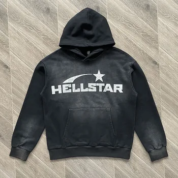 Yüksek Sokak Hellstar Stüdyoları Rahat Çok Yönlü Büyük Boy Hoodie Streetwear Y2k Hoodies Tişörtü erkek giyim Kadın Giysileri