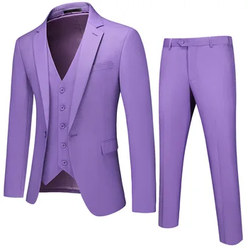 (Blazer + Yelek + Pantolon) high End Marka Erkekler Saf Renk resmi kıyafet 3 Parça İngiliz Tarzı İş Sosyal Damat düğün elbisesi Seti