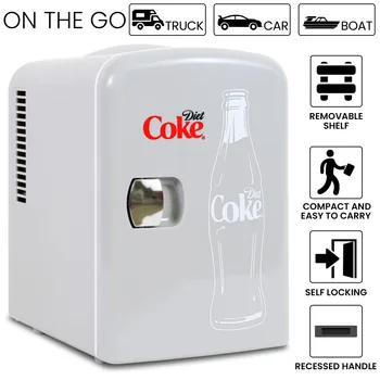 Diyet Kola 6 Can Mini Refrigerador Taşınabilir 4L (4.2 Qt) Mini Soğutucu Seyahat Kompakt Buzdolabı,AC ve DC Güç ile Uyumlu