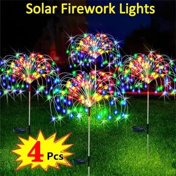 1/2/4 Adet Güneş LED Havai Fişek Peri İşık açık hava bahçe dekorasyonu Çim Yolu İşık Patio Yard İçin Parti Noel Düğün