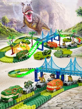 Parça Yarış oyuncak arabalar Tırmanma Dinozor Tren Dünya Yol Yarışı Esnek Parça Playset Dinozor oyuncak arabalar Çocuk için En İyi Hediye