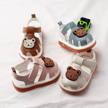 Bebek Karikatür Ayakkabı 0-3 Yaşında Bibi Ses Yürümeye Başlayan Sandalet İlk Yürüteç Yaz Yumuşak Taban Terlik Bebek Yenidoğan Ayakkabı 2023