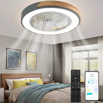 Modern Ahşap ışıklı tavan fanı Uzaktan Kumanda Kısılabilir ile 3 Renk Zamanlama LED Yatak Odası Oturma odası ışıklı tavan fanı s