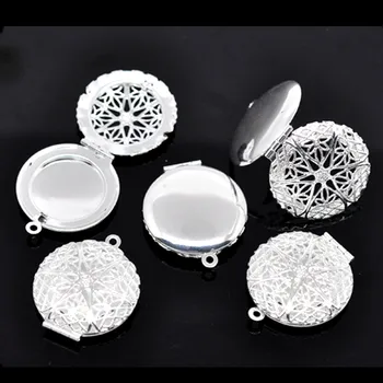 100 Adet Kolye Fotoğraf Madalyon Çerçeve Çiçek İçi Boş Bakır Gümüş Kaplama Charm Kolye Takı DIY Aksesuarları 32mm