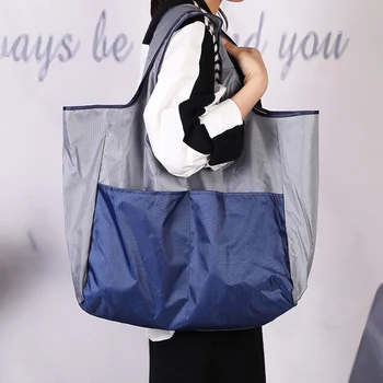 Yeni Büyük Katlanır alışveriş çantası Büyük Kapasiteli Taşınabilir Kullanımlık Su Geçirmez Bakkal Moda omuz çantası Seyahat Paket Servisi olan Restoran Çantası