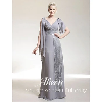 Gri Sharon Mutlu Abiye Kadınlar Zarif balo kıyafetleri 2023 Aileen Renk Eşleştirme Anne Elbise Balo Elbise Parti Resmi
