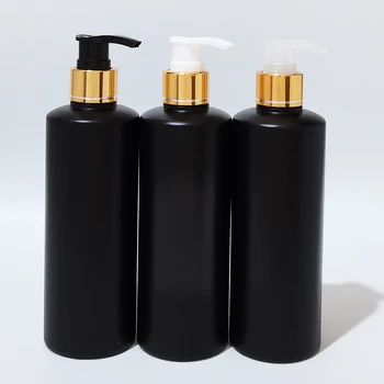 20 adet 300 ml Boş Altın Losyon Pompası Siyah Şişeler, şampuan Jel Konteyner Dağıtıcı Şampuan Sıvı Sabun HDPE Kozmetik ambalaj