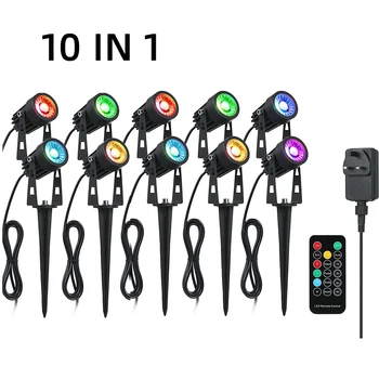 10 in 1 LED dış aydınlatma plug-in çim lambaları renkli RGB açık su geçirmez peyzaj aydınlatma ağaç ışıkları