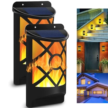 Su geçirmez titrek güneş alev ışıkları karanlık sensör otomatik Açık / Kapalı 66 LED Lamba Güneş Enerjili Duvara monte Tasarım Veranda Yard