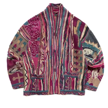 Vintage Örme Hırka Kazak Erkekler Japon Harajuku Ağır sanayi Gevşek Taocu Robe Coat Giyim 2023 Sonbahar