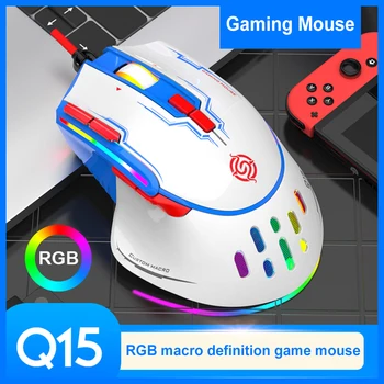 Q15 Oyun Faresi 9 düğmeli Optik Kablolu Fare Makro Programlama Arkadan Aydınlatmalı Fare RGB ışık bilgisayar için fare PC Gamer