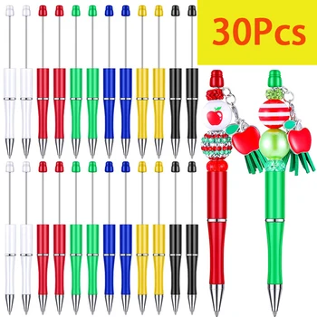 30 Adet Plastik Okunabilir Kalem Boncuk Tükenmez Kalem Siyah Mürekkep Boncuklu Kalemler Çocuklar Öğrenciler için Hediyeler Ofis Okul Malzemeleri