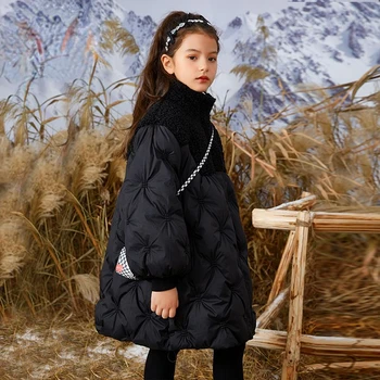 Çocuklar Kış Kar Giysileri Kızlar için Ağır Ceket Kızlar 8-14 Yaşında Butik kapitone ceket Orta Uzunlukta Kürk Yaka Uzun Parkas L09