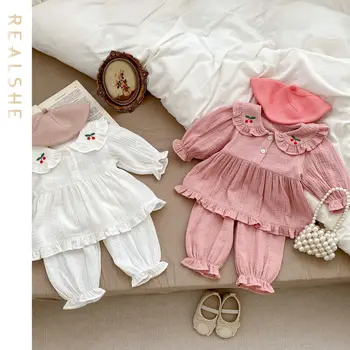 Tatlı Bebek Takım Elbise 2023 Yeni Sonbahar Tatlı Giyim Seti Uzun Kollu Üst Şort Bebek giyim Seti Bebek Takım Elbise Çocuk Giysileri