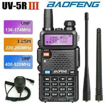 BAOFENG UV-5R III 1800 mAh Tri - Band VHF / UHF Walkie Talkie Taşınabilir CB Su Geçirmez Iki Yönlü Radyo Istasyonu HF Telsiz Iki Anten