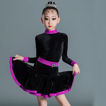 Çocuk Latin Dans Profesyonel Giyim Kız Kadife latin dans kostümü Çocuklar Ulusal Standart Balo Salonu Dans Giyim SL5639