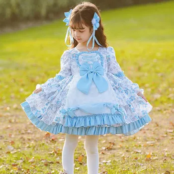 Bebek Giyim İspanyol Vintage Lolita Prenses Baskı Balo Yay Örgü Dikiş Doğum Günü Vaftiz Bayram Parti Kız Elbise A2448