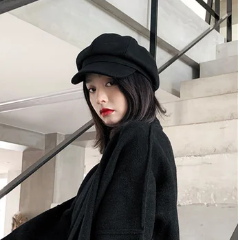 Mao Woo Boror kız sonbahar ve kış siyah tepe şapka