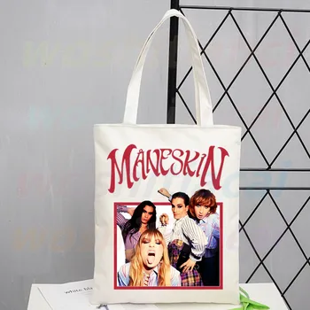 Maneskin Hip Hop Kadın Çanta Sıcak Satış moda Çanta kanvas Çanta Tote Bayanlar Rahat omuzdan askili çanta tekrar kullanılabilir alışveriş poşetleri