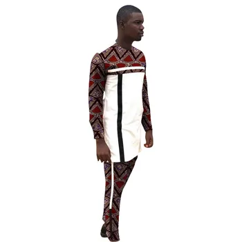 Siyah Ve Beyaz Kumaş Şerit Patchwork erkek Damat Takım Elbise Erkek Üst + Pantolon Seti Giyim Afrika Düğün Vesilesiyle giyim