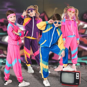 Çocuklar Disko Cosplay Kostüm Çocuk Hippi Takım Elbise Kaya Diskotek Spor beyzbol kıyafeti Karnaval Cadılar Bayramı Vintage Parti
