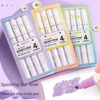 4 Renk/Set Glitter Kawaii Glitter Fosforlu Kalemler İşaretleyiciler Köpüklü Not Alma Planlayıcısı İncil Günlük Japon Kırtasiye