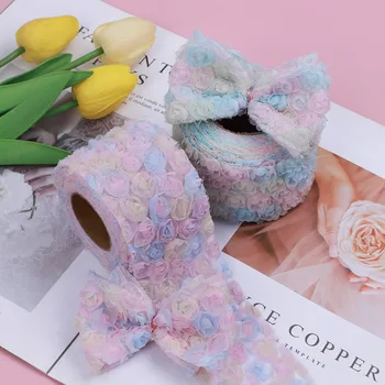 6cm 1 Yard Gül Çiçek 3D Şifon Tül Dantel Trim Şerit Kumaş DIY Yay Düğün Parti Kıyafeti Elbise Bebek Aksesuarları Oyuncak
