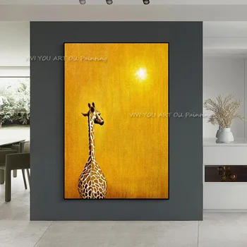 100 % Handpainted Zürafa Günbatımı Resimleri Asmak Modern Duvar Sanatı Soyut Hayvan Resimleri Yağlıboya Tuval Üzerine En Iyi Dekor
