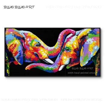 El-boyalı Muhteşem Renkler Fil Bıçak Tuval üzerine Akrilik Boyama Fil Resim 2 Filler Dokulu Akrilik Boyama