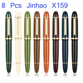 8 X Dolma kalem Jinhao X159 Altın Klip # 8 Ekstra İnce ve İnce Ucu Akrilik Büyük Boy Ofis ve Okul Yazma Hediye Seti Toptan