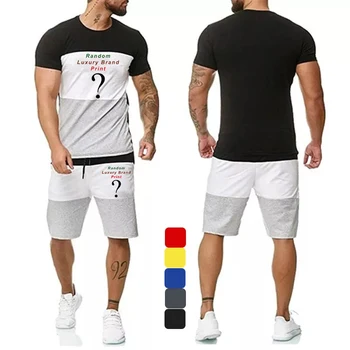 Rastgele Logo Baskı Erkekler Yaz Şort Takım Elbise Eğlence Spor moda elbise Lüks Renk Bloğu T-shirt + Pantolon İki Parçalı spor giyim seti