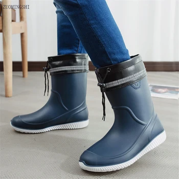 Kauçuk Yuvarlak Ayak Ayak Bileği yağmur çizmeleri Erkekler Kış Balıkçı Botları Astar Bot kaymaz Araba Yıkama Ayakkabı iş ayakkabısı