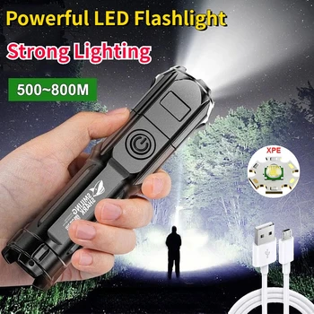 Güçlü LED el feneri güçlü aydınlatma ışık taktik Torch şarj edilebilir USB 18650 su geçirmez Zoom balıkçılık avcılık el feneri
