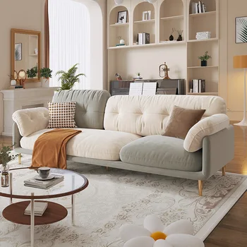 Teknoloji kumaş kanepe oturma odası küçük daire ışık lüks Modern Minimalist İskandinav krem renk eşleştirme düz sıra kumaş