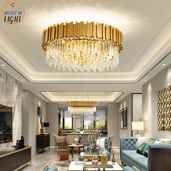 Modern Altın / Siyah Lüks Kristal Avizeler LED Kolye /tavan lambası fikstürü Oturma Odası Otel Salonu Dekor Asılı Lamba