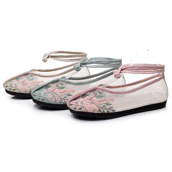 Nakış Ayakkabı Yaz Bez Ayakkabı Sığ Yuvarlak Ayak Düşük Topuklu kadın ayakkabısı PVC Taban Etnik Kenevir Flats Toka Askı MB013