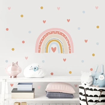 Sanat Sticker Pembe Tatlı Gökkuşağı Kalp Duvar Çıkartması Anaokulu Kız Erkek Yatak Odası İç Tasarım Duvar Posteri noel ev dekoru