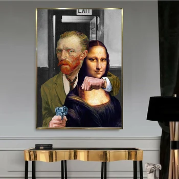 Komik Van Gogh Mona Lisa Sanat tuval boyama ev duvar dekoru Resim Ve Modern Sanat Pop Poster Oturma Odası Yatak Odası İçin Çerçevesiz