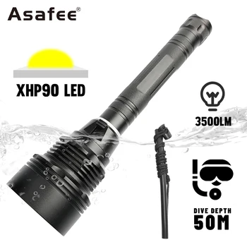 Asafee P90 süper parlak LED Dalış El Feneri Profesyonel Su Geçirmez Phreatic Su Torch 26650 Pil Sualtı 50 Metre