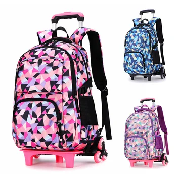 Çocuk Kız Okul Çantaları Çıkarılabilir Tekerlekler ile Merdiven Çocuk Erkek Kız Arabası Schoolbag Bagaj Kitap Çantaları Sırt Çantası