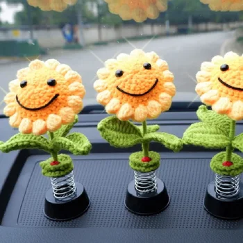 El dokuması Ayçiçeği Sallayarak Çiçek Simülasyon Araba İç Dekorasyon Araba Aksesuarları Komik ve Sevimli