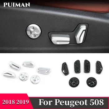 6 ADET ABS Karbon fiber Araba Koltuğu ayar Anahtarı Kapağı Trim Araba Styling Aksesuarları Peugeot 508 İçin Allure SW GT 2018 2019