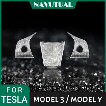 Direksiyon Kontrol Paneli Kristal Rozet Amblemi Bling Çıkartması Kapak Sticker Trim 3 adet/takım Tesla Modeli 3 Y Aksesuarları