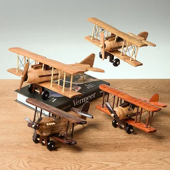 Retro Ahşap Uçak Süsler Yaratıcı Ev Masaüstü Uçak Modeli Dekoratif Süsler Ahşap El Sanatları